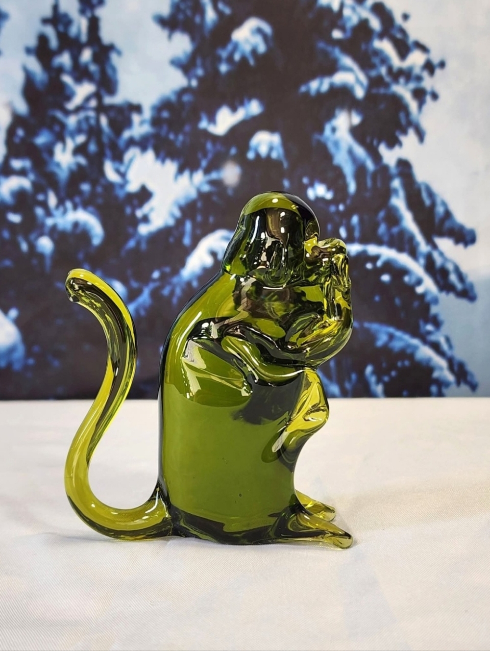 Art Glass MCM Vintage Pilgrim Glass Green Monkey Collectible Figurine